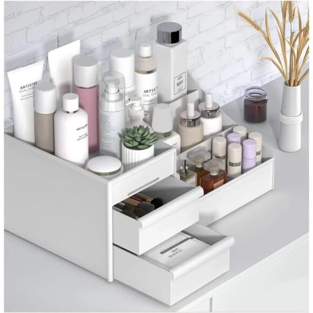 New Large White Makeup Storage Box, Cosmetic & Jewelry Organizer for Vanity